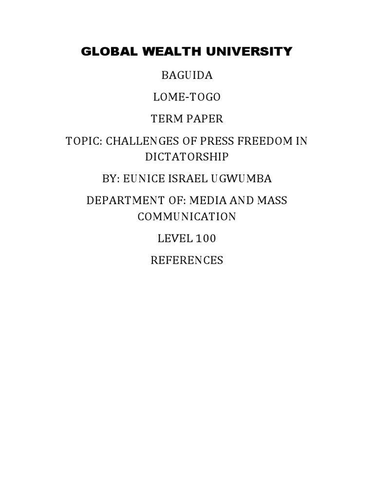 Global Wealth University Pdf Freedom Of The Press Mass Media