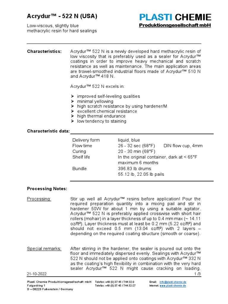 Acrydur 522 ENG US 21 10 2018 | PDF | Coating | Building Engineering