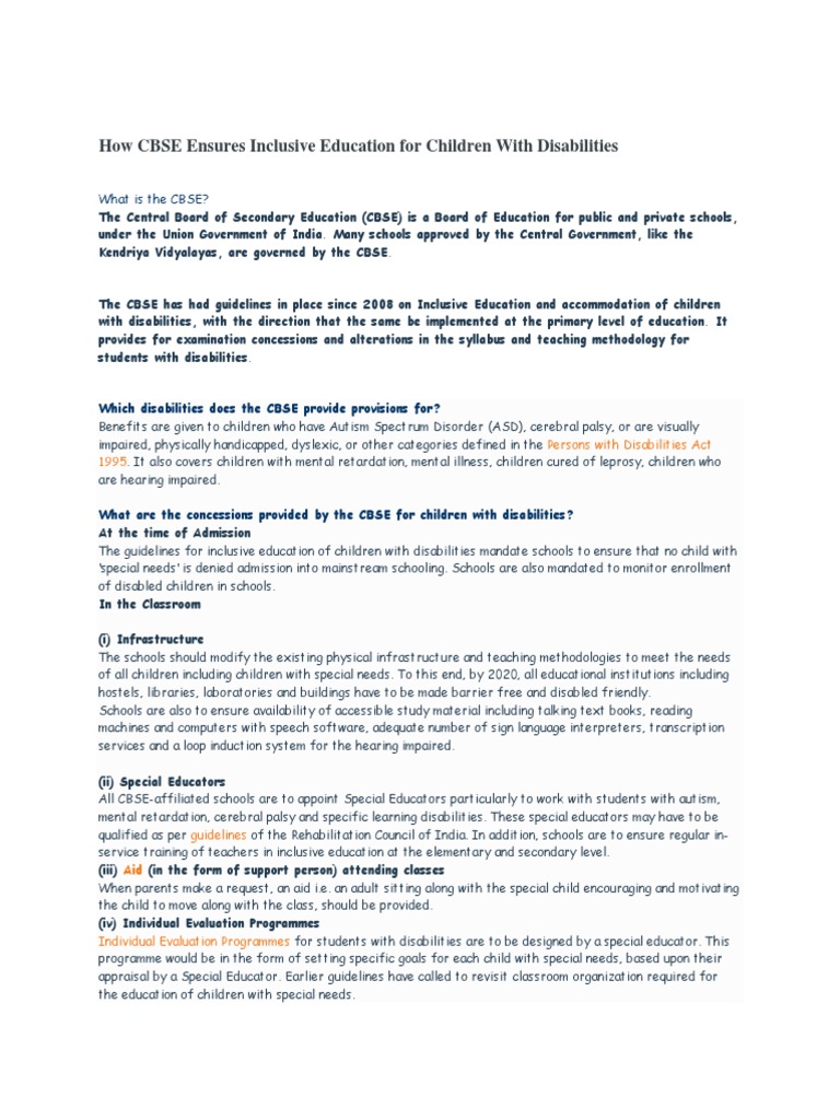 How CBSE Ensures Inclusive Education For Children With Disabilities PDF