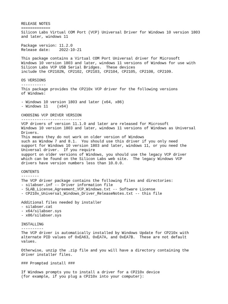Cp210x universal windows driver releasenotes pdf windows registry