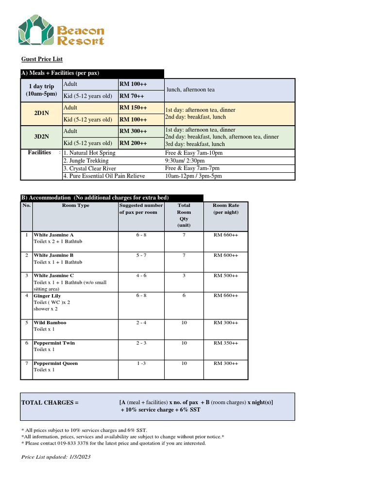 BR Guest Price List - 2023.03.01 | PDF | Meal | Lunch