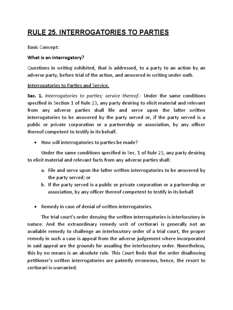 Rule 25 rules of court pdf deposition law interrogatories