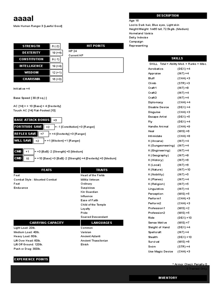 ANViL - 1st Edition Pathfinder Character Generator | PDF