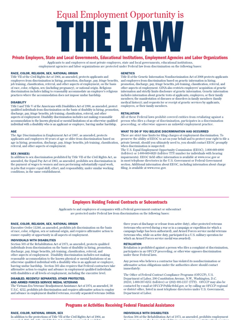 Federal Employment Discrimination Laws | PDF | Social Science | Law