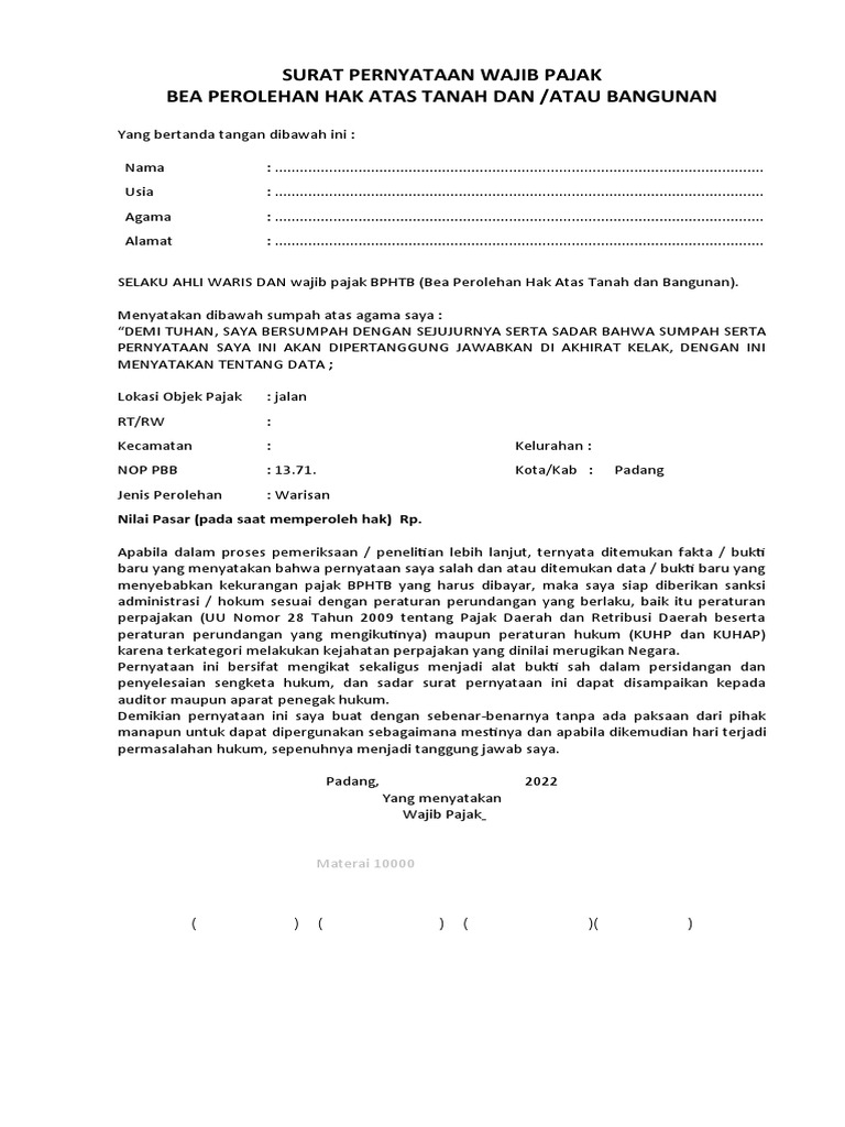 Blangko BPHTB Verifikasi Waris PDF
