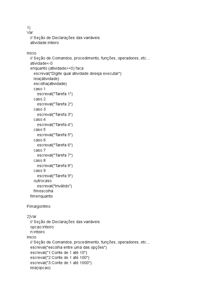 Codigos em Portugol Visualg | PDF