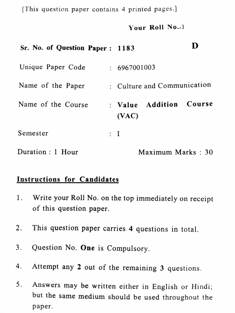 Vac culture and communication pyq du pdf