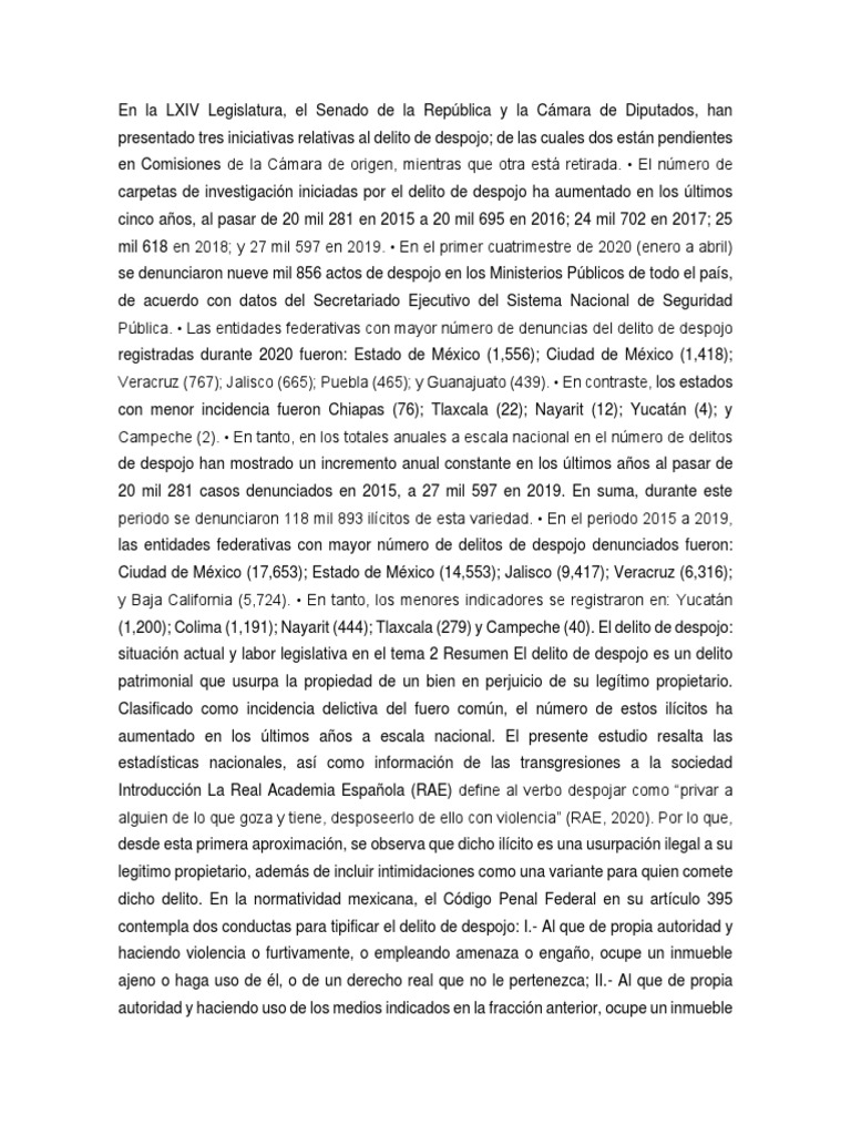 El Delito de Despojo | PDF | Derecho penal | Posesión (Ley)