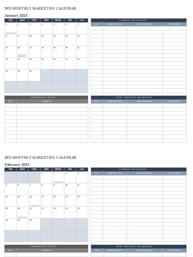 Monthly Marketing Calendar PDF