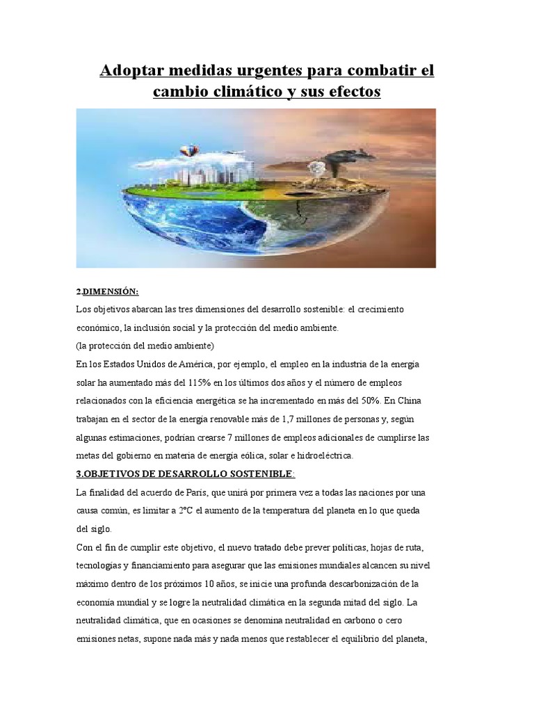 Adoptar Medidas Urgentes para Combatir El Cambio Climático y Sus ...