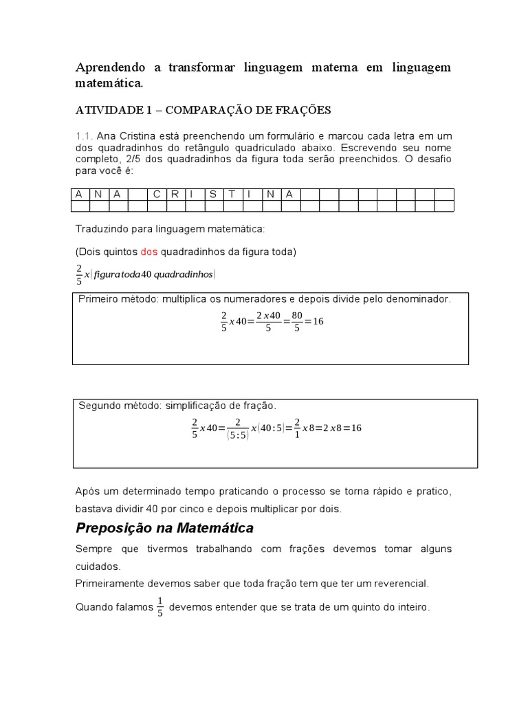 Aprendendo a transformar linguagem materna em linguagem matemática | PDF
