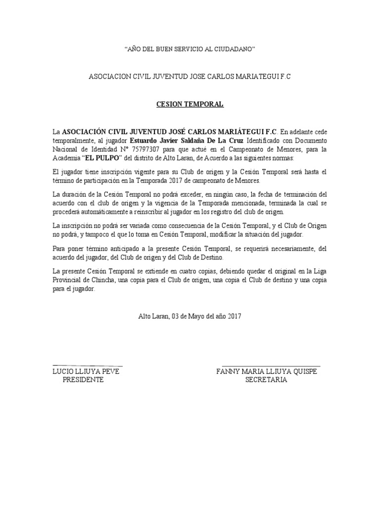 Cesion Temporal Futbol PDF