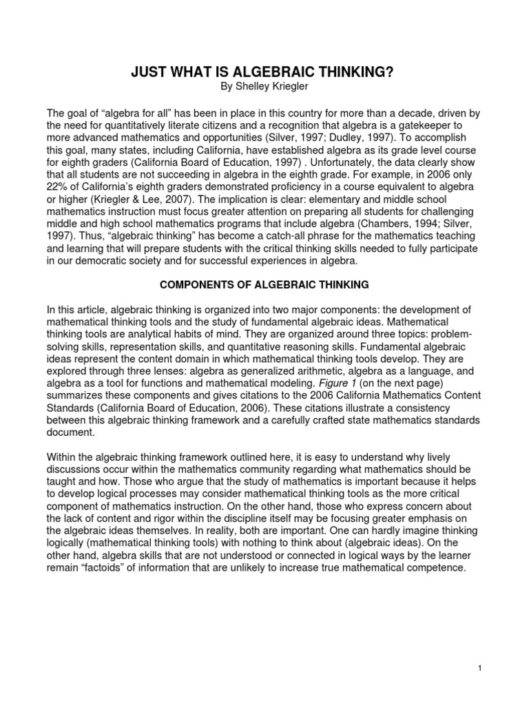 Understanding Algebraic Thinking Components | PDF | Teaching Methods ...