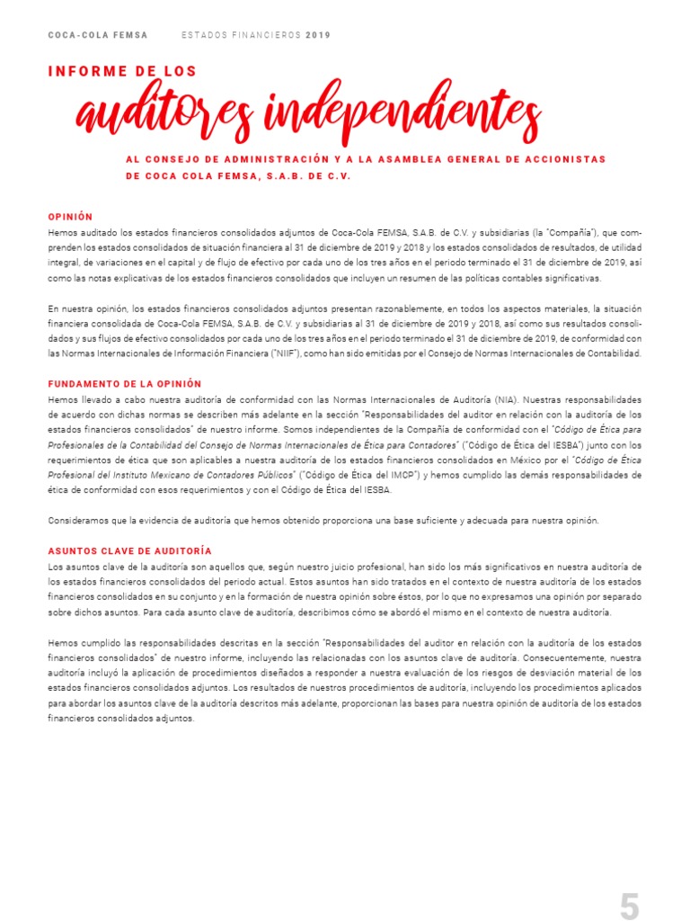 Coca cola femsa estados financieros 2019 1 5 pdf