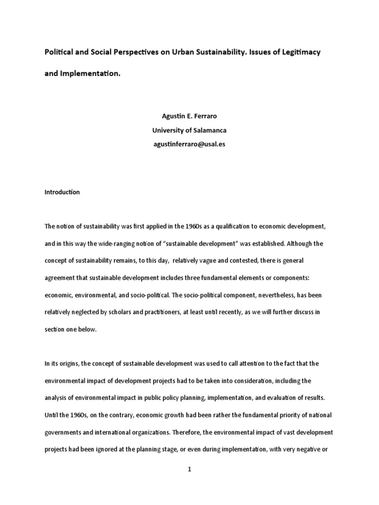 A Ferraro - Urban Social Sustainability | PDF | Sustainability | Public ...