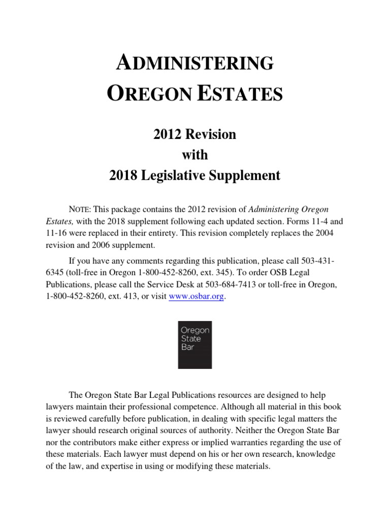 Administering Oregon Estates 2018 PDF Concurrent Estate Probate