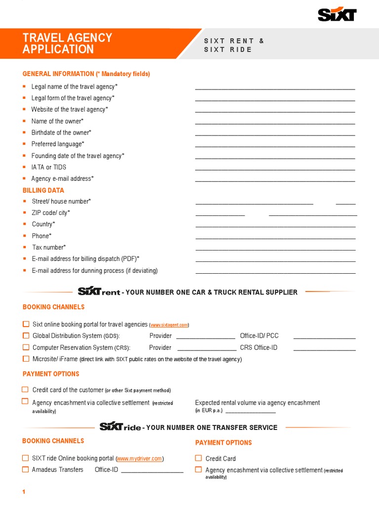 Sixt Travel Agency Application Form | PDF | Business | Finance & Money ...