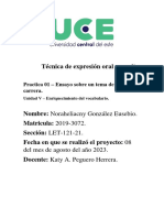 Tarea 01. Unidad 05 (Técnica de Expresión Oral y Escrita) Noraheliacny Gonzalez E. 2019-3072