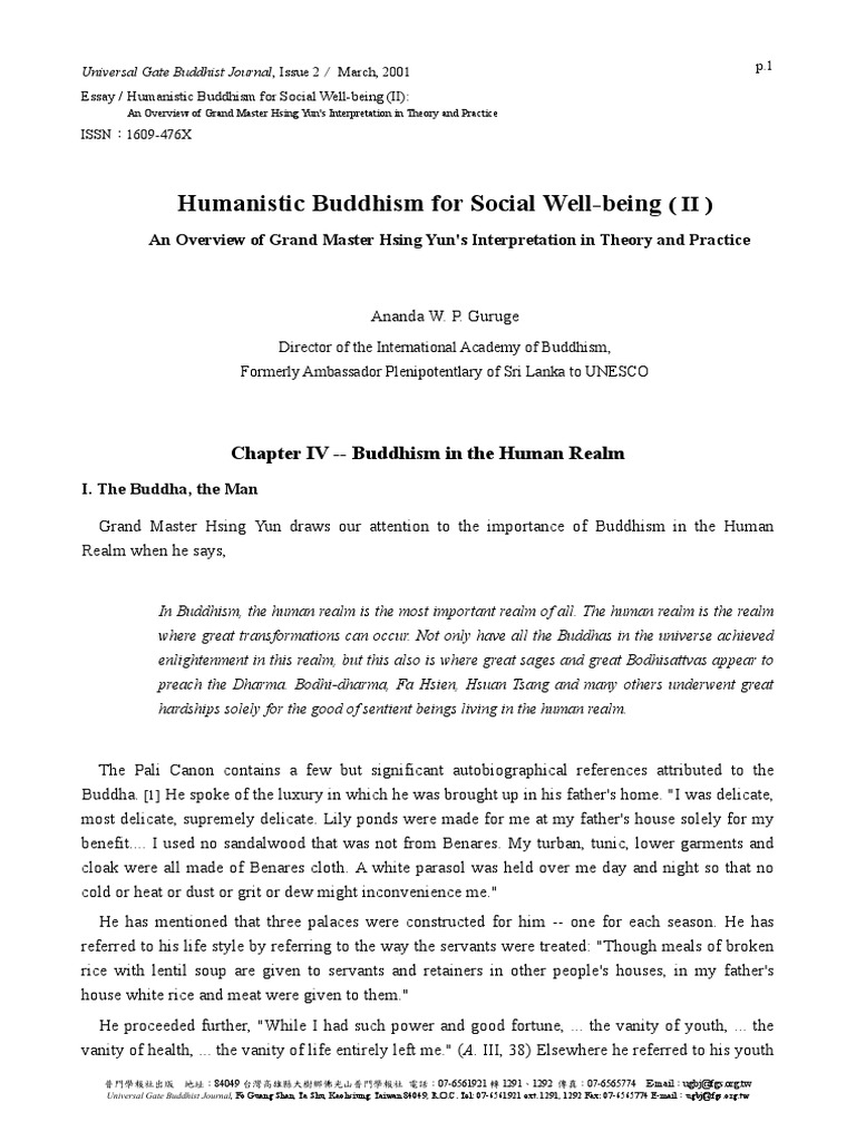 BE9. Humanistic Buddhism For Social Well-Being | PDF