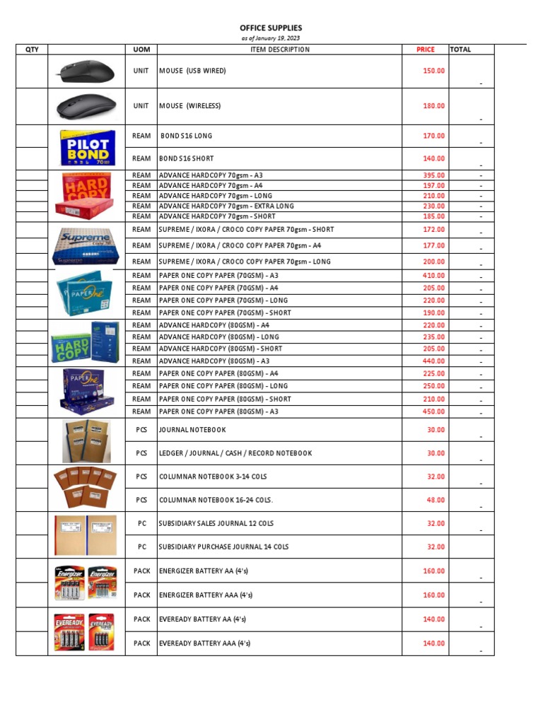 Office Supplies Pricelist PDF