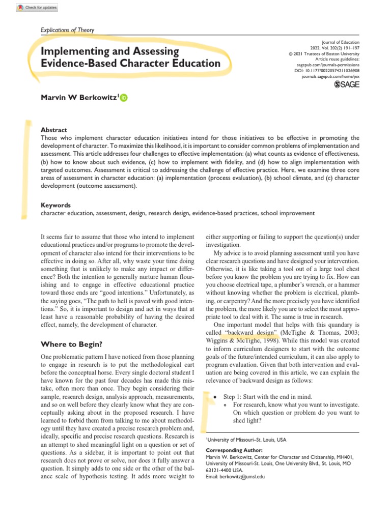 E149. Implementing and Assessing EvidenceBased Character Education PDF