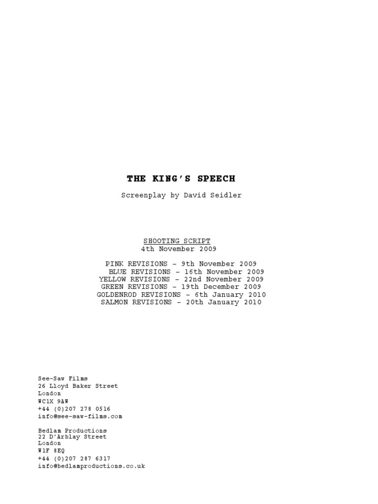 The King's Speech Screenplay | PDF | Breathing
