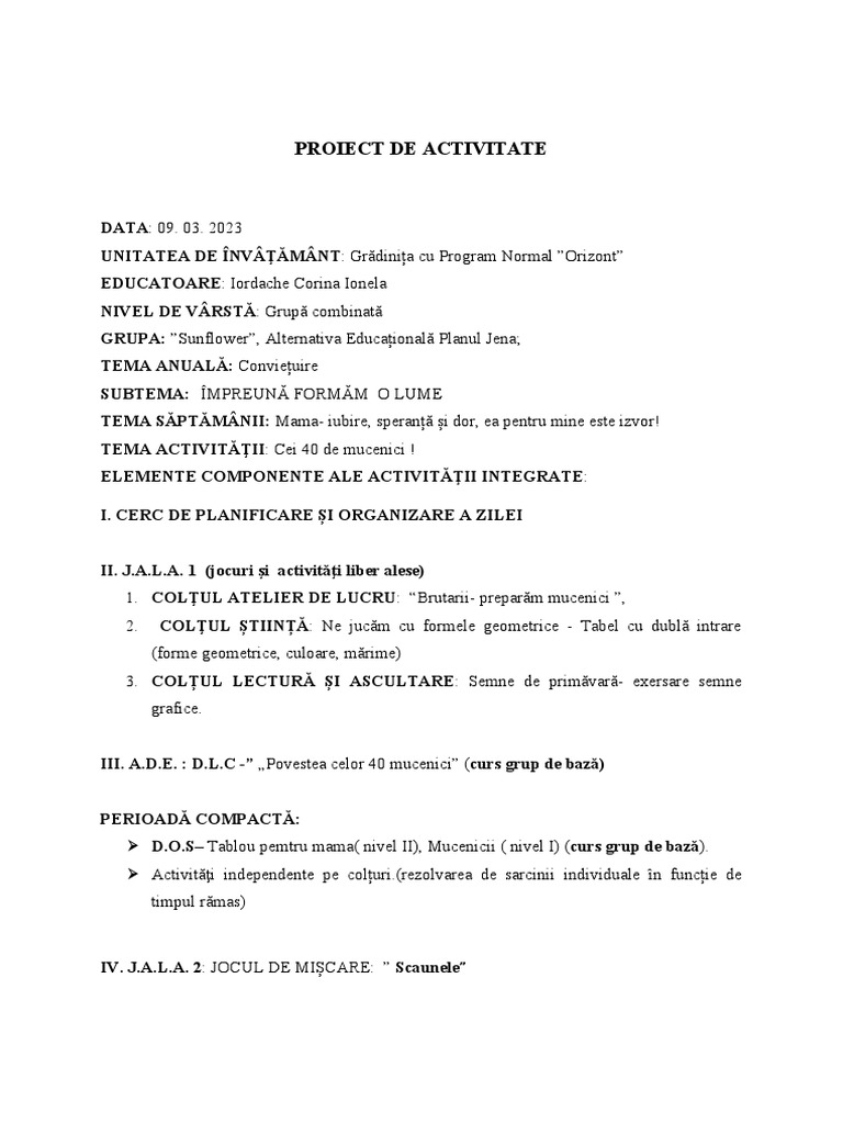 Proiect DIDACTIC | PDF