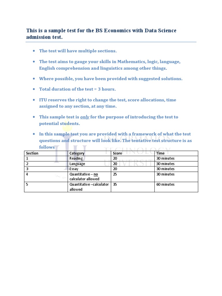Sample Test BS Economics With Data Science | PDF