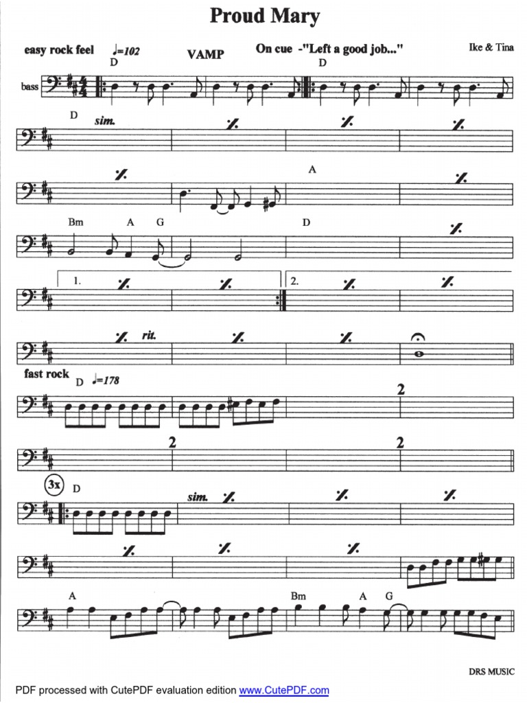 Proud mary bass pdf