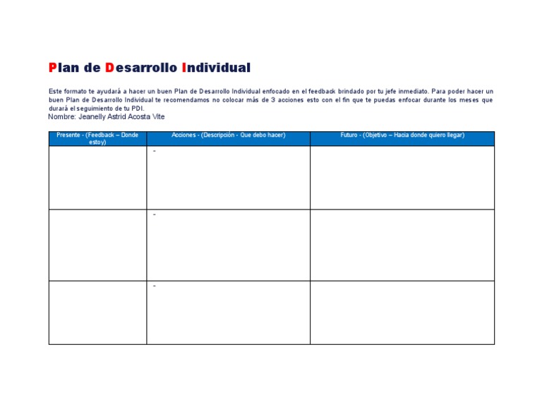 Plan de Desarrollo Individual | PDF | Crecimiento personal y ...