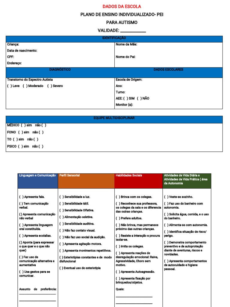 Plano de Ensino Individualizado - Pei 2021 - Aee.. | PDF