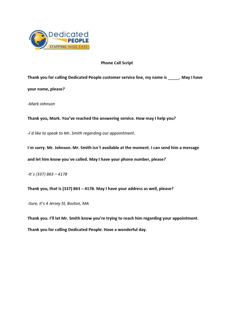 Phone Call Script | PDF