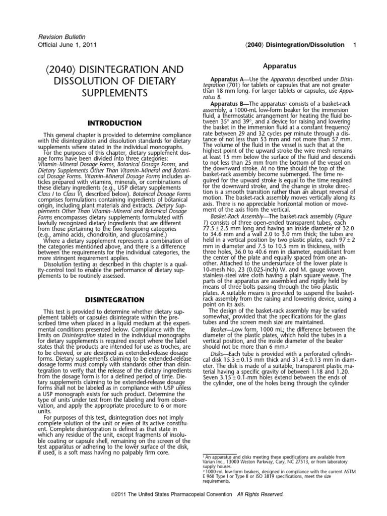2040 Disintegration and Dissolution PDF Vitamin Dietary Supplements