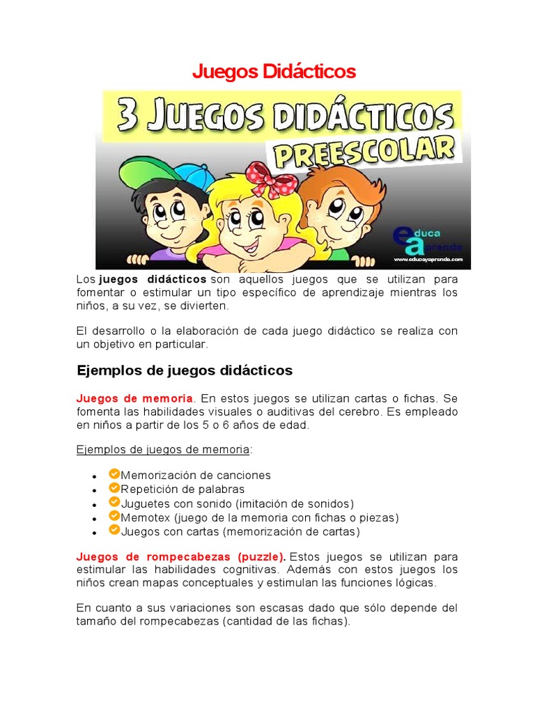 Juegos Didácticos | Descargar gratis PDF | Memoria | Aprendizaje