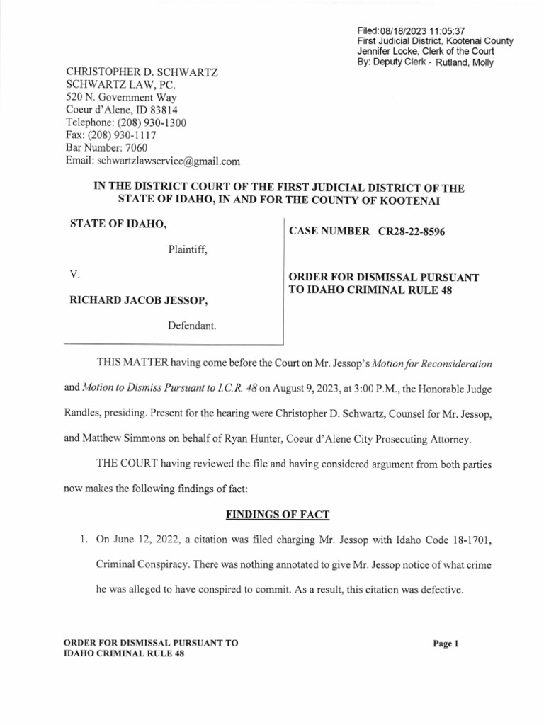Order of Dismissal Pursuant To Idaho Criminal Rule48 | PDF