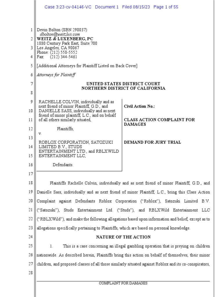Roblox Lawsuit PDF Gambling Lawsuit