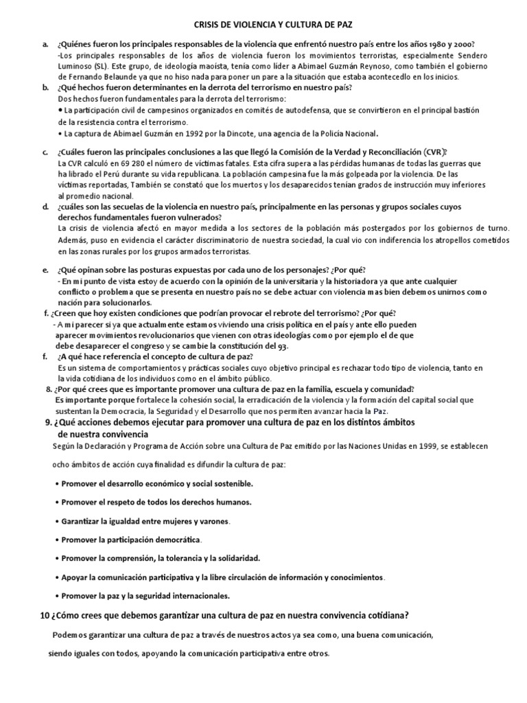 Violencia y Cultura de Paz en Perú | PDF