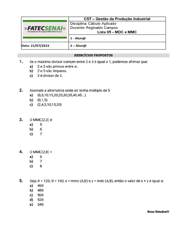 Atividade 06 - MDC e MMC - 21072023 | PDF