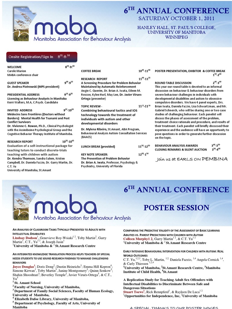 2011 Maba Conference Program Final PDF Autism Behaviorism
