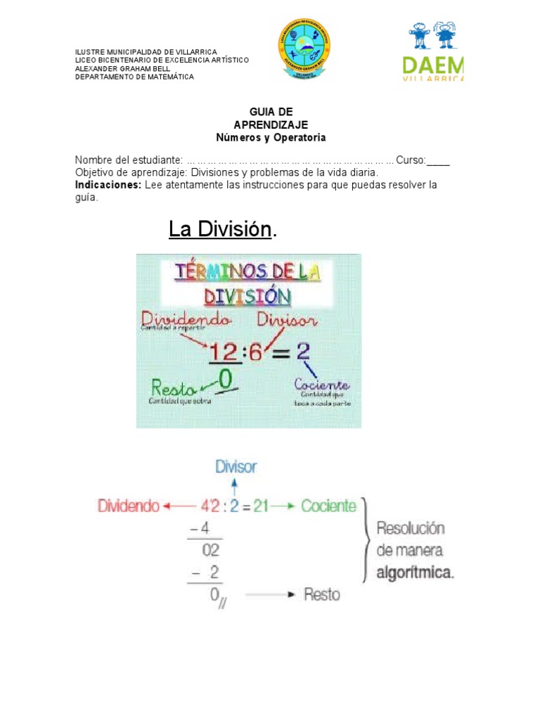 Guía de Divisiones y Problemas Matemáticos | PDF | Métodos y materiales ...