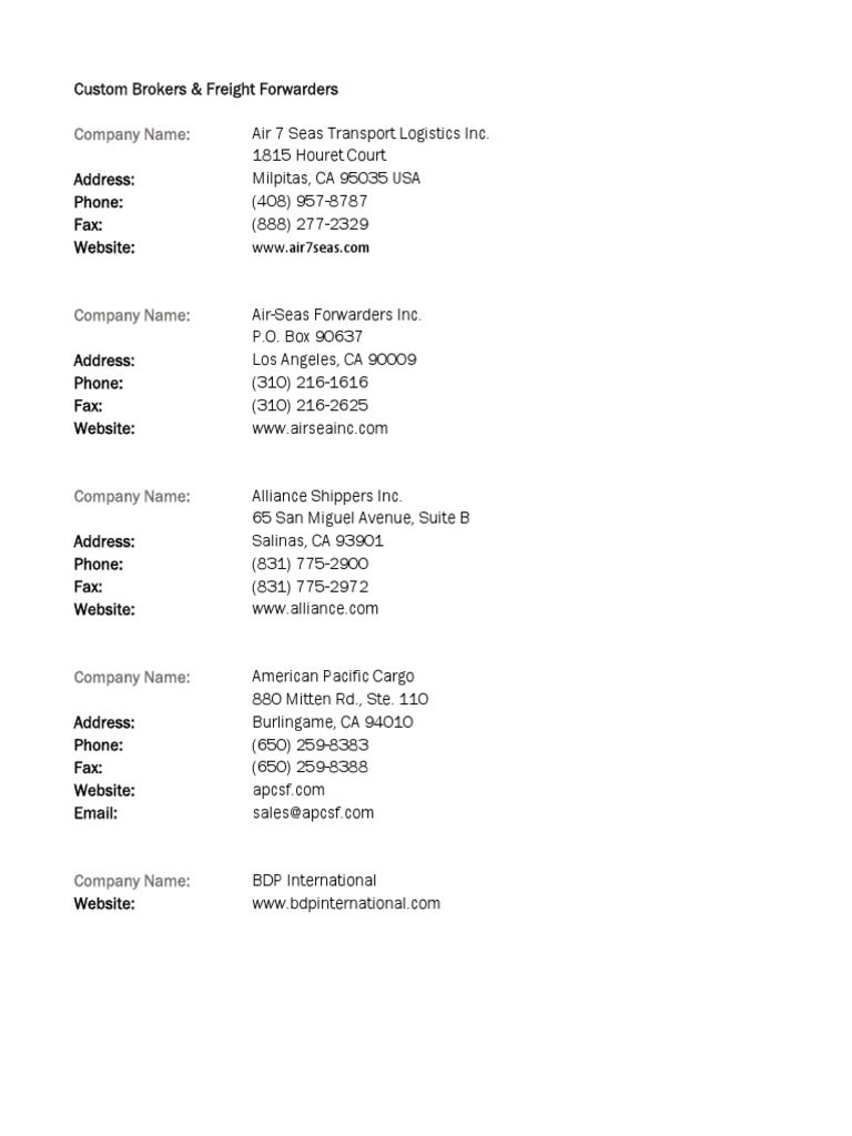 Customs Brokers Freight Forwarders PDF Cargo Service Industries