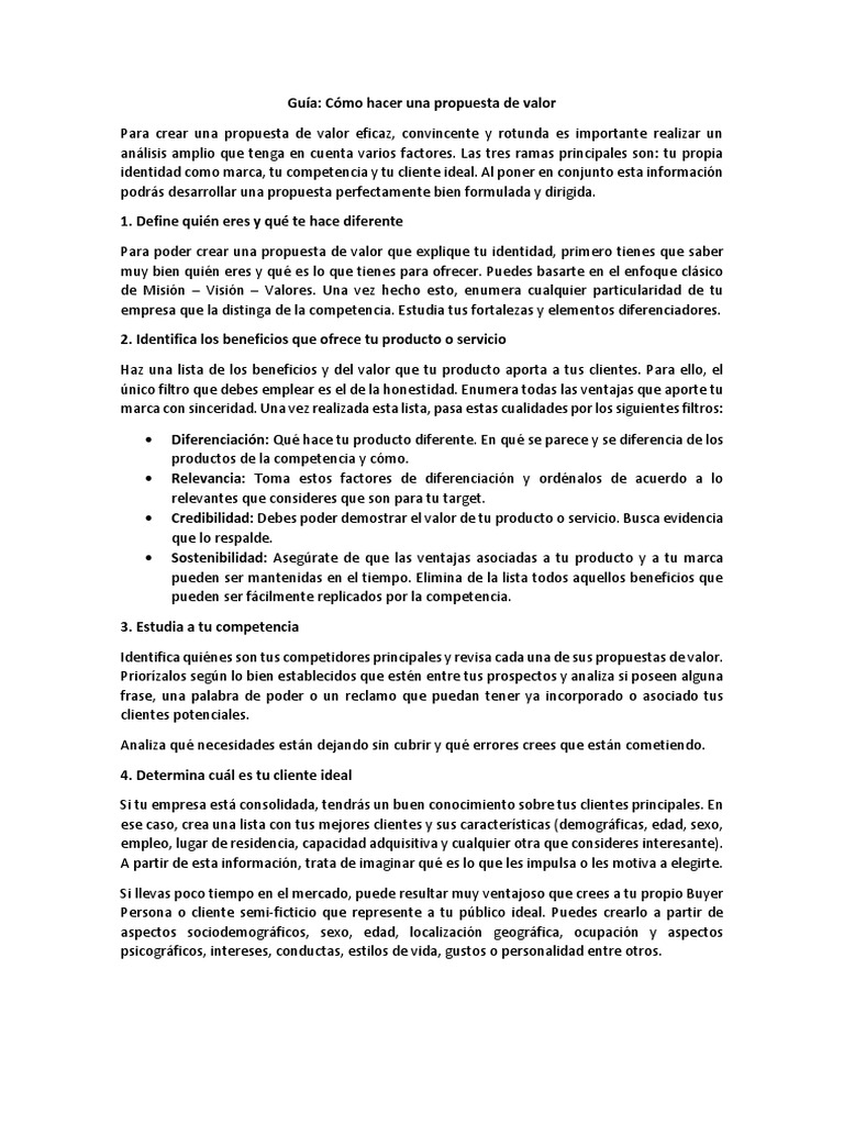 Guía-Cómo Hacer Una Propuesta de Valor | PDF | Marca | Business
