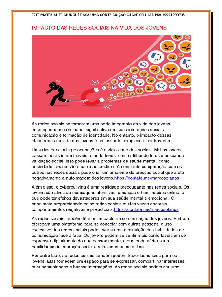 Impacto Das Redes Sociais Na Vida Dos Jovens 3 Bimestre 2023 | PDF ...