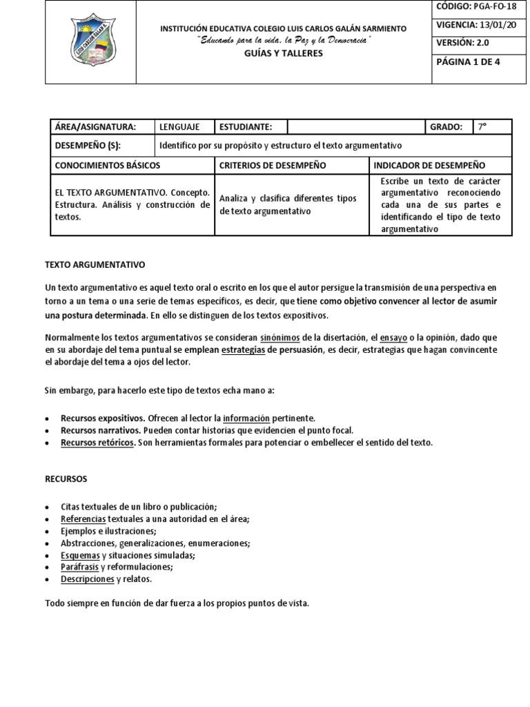 Guia 03 - 7° - El Texto Argumentativo | PDF | Ensayos | Colombia