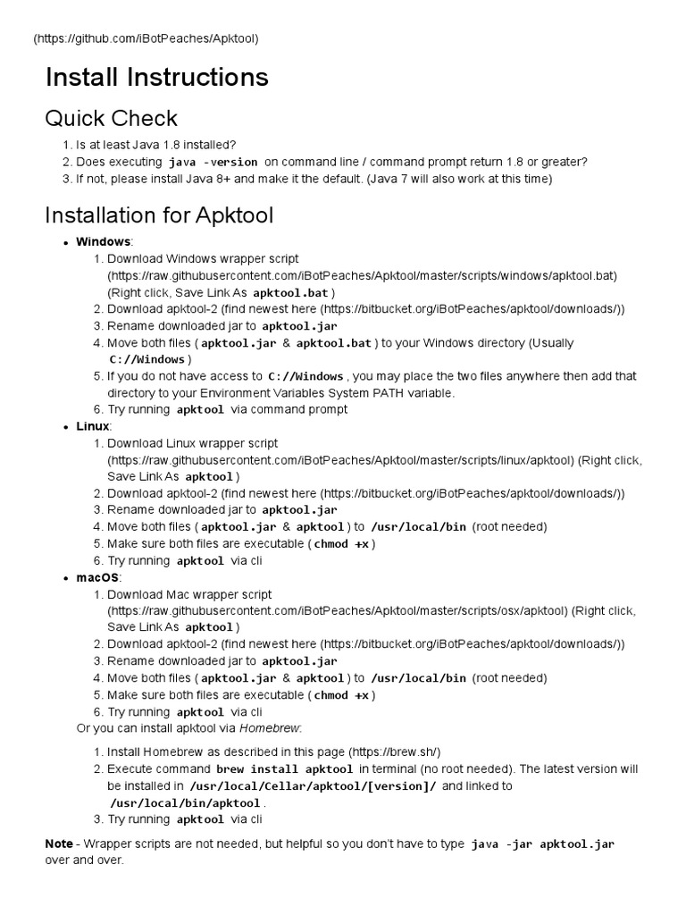 Apktool Installation Guide for All OS | PDF