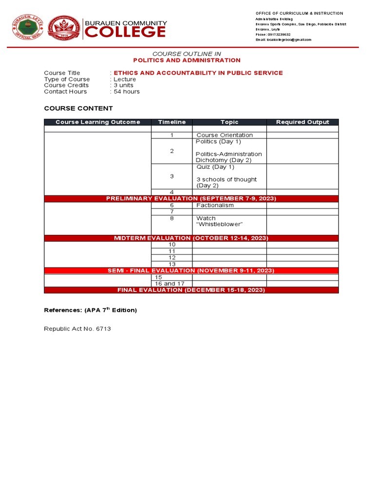 Ethics and Accountability Course Outline | PDF