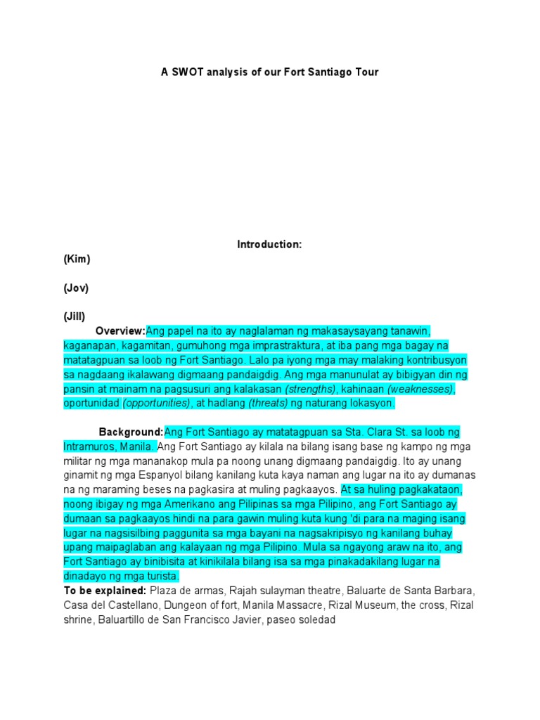 Fort Santiago SWOT Analysis | PDF