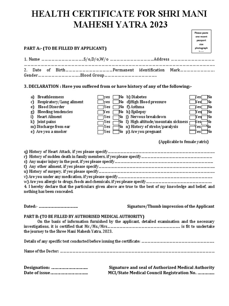 Medical Fitness Form | PDF