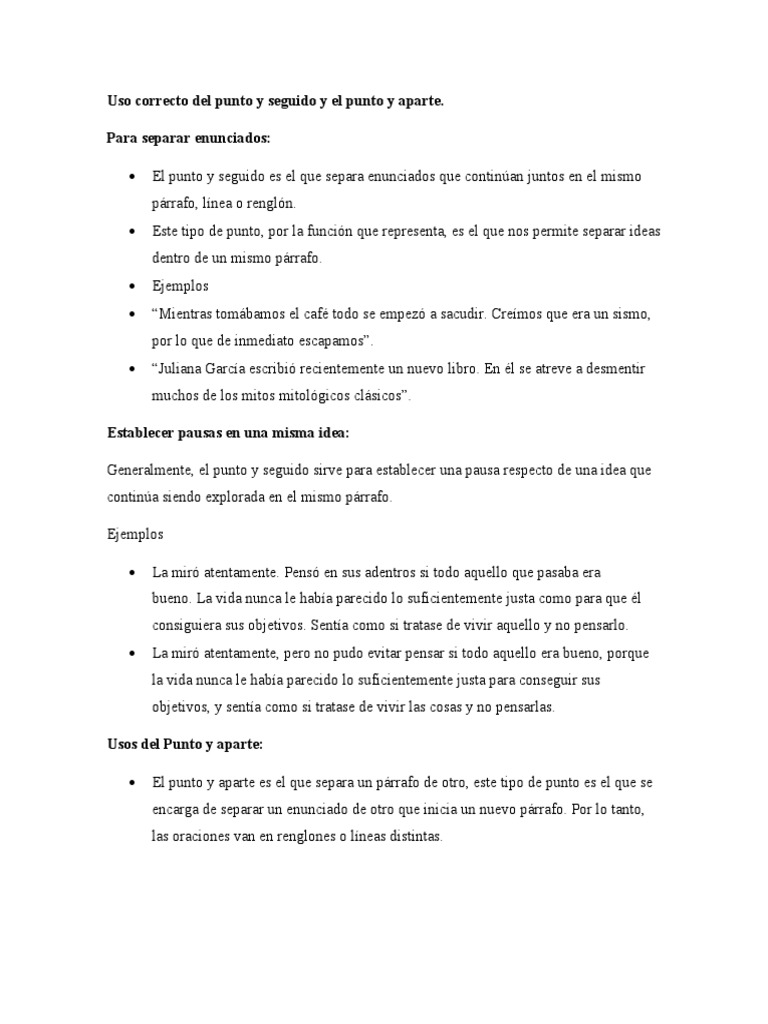 Uso del punto y seguido y aparte | PDF | Artes del Lenguaje y ...