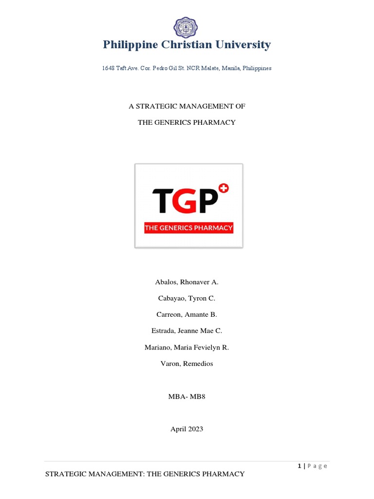 Strategic Management of TGP Pharmacy | PDF | Business